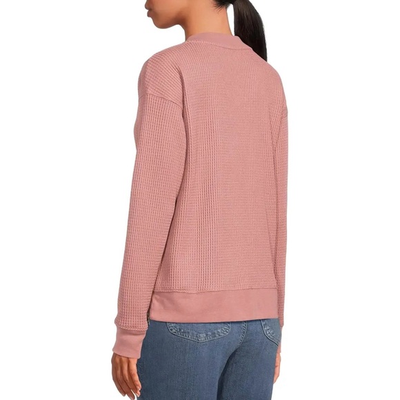 LL Bean Women Birchwood Brushed Waffle Knit V-Neck Long Sleeve Top Medium Pink - Picture 3 of 14